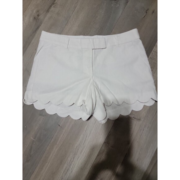 J Crew Womens Linen Blend Shorts Sz 8 Ivory White Scallop Hem Mid Rise - Picture 2 of 6